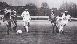 Derek Hampton fires home in the famous FA Cup victory over Halifax