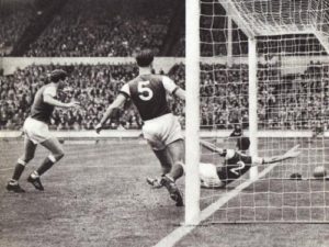 Jimmy Mulvanney's shot crossing the line for Whitby at Wembley